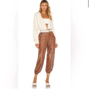 FREE PEOPLE Morelia Sequin Jogger Pants in Bronze Size XS
